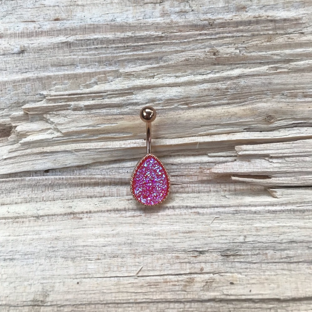Rose Gold Druzy Teardrop Belly Button Ring
